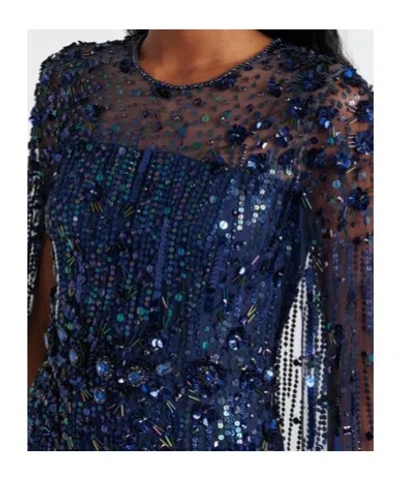 Jenny Packham Ruby Sequined Caped Gown In Blue