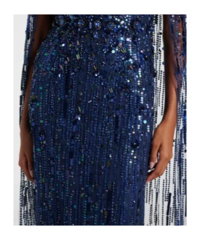 Jenny Packham Ruby Sequined Caped Gown In Blue
