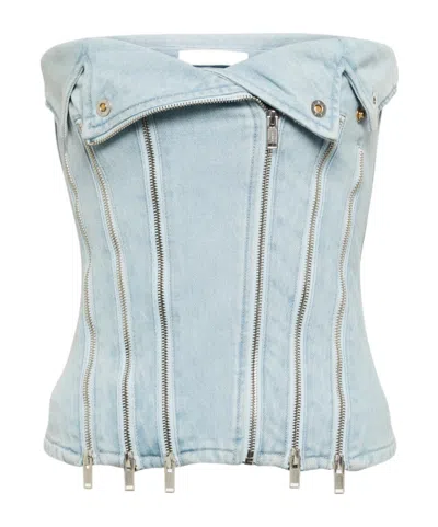 Dion Lee Zippered Denim Bustier In Blue