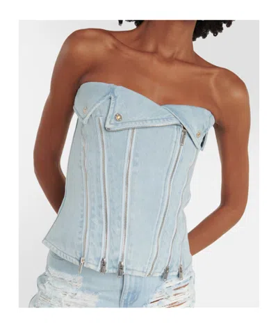 Dion Lee Zippered Denim Bustier In Blue