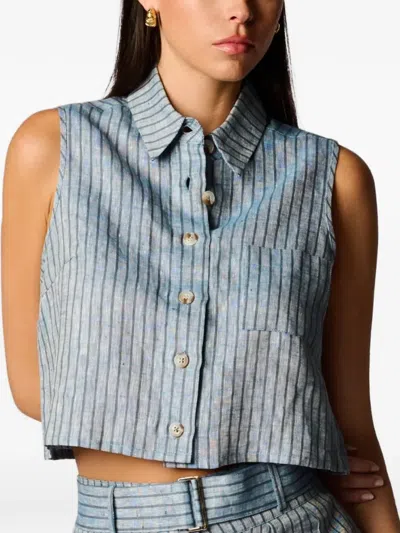 Hevron Katja Striped Collared Top In Blue