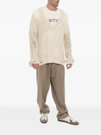 Ramael Openwork Distressed-effect Knit In Neutral