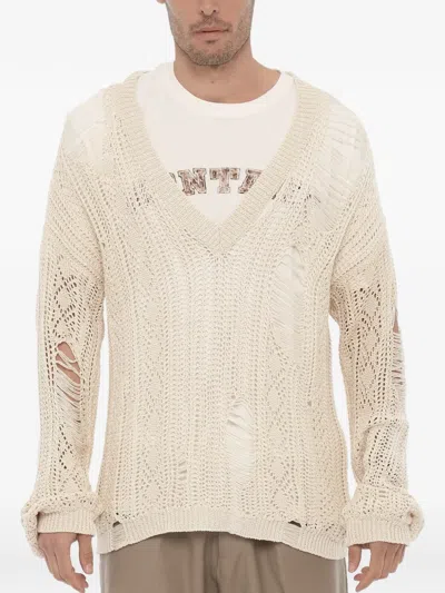 Ramael Openwork Distressed-effect Knit In Neutral