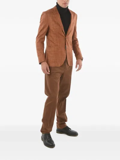 Corneliani Single-breasted Silk Blazer In Brown
