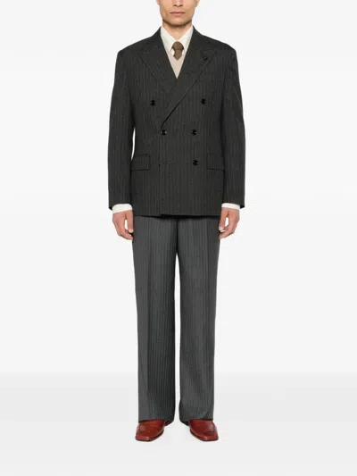 Lardini Pinstripe-pattern Double-breasted Blazer In Gray