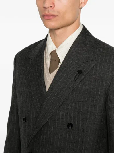 Lardini Pinstripe-pattern Double-breasted Blazer In Gray