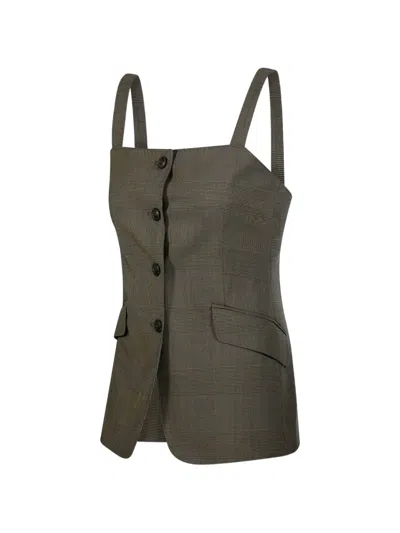 Max Mara Bacca Check-pattern Button-front Top In Green