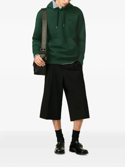 Ami Alexandre Mattiussi Deep Green Pullover Hoodie With Adjustable Drawstring In Green