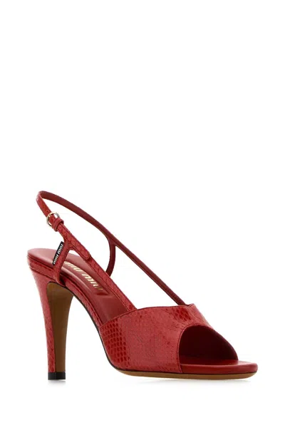 Miu Miu Python Print Leather Heeled Sandals In Red