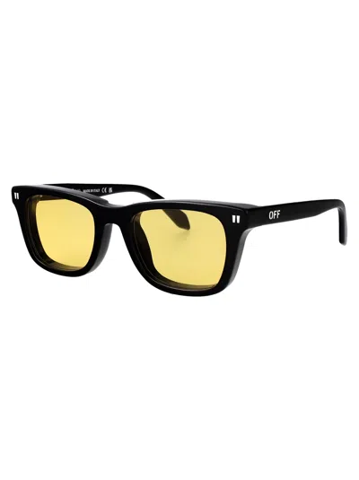 Off-white Shiny Black Acetate Sunglasses In 黑色的