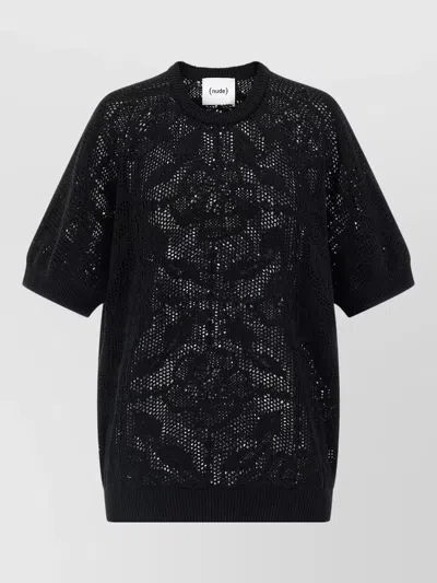 Nude Cotton Sweater Crew Neck Lace Pattern In Black