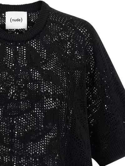 Nude Cotton Sweater Crew Neck Lace Pattern In Black