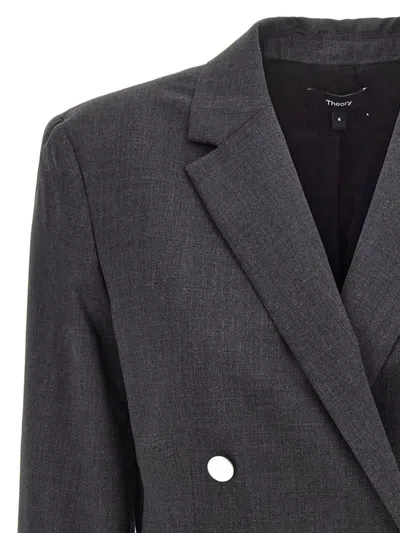 Theory Tailored Jacket With Button Detailing And Structured Shoulders In Gray
