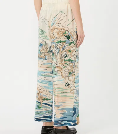 Weekend Max Mara Silk Printed Ankle Trousers In Turquoise