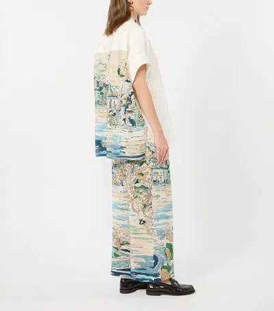 Weekend Max Mara Silk Printed Ankle Trousers In Turquoise