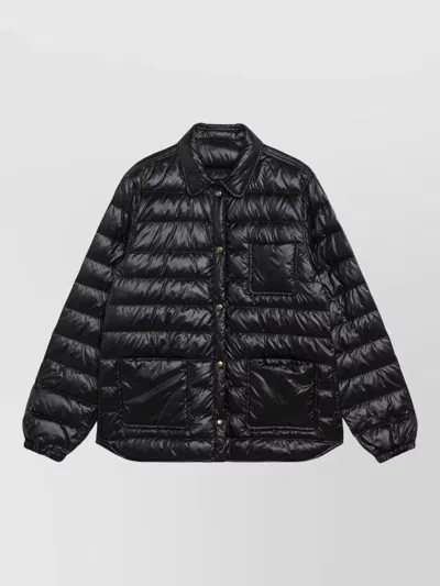Moncler Collared Neck Jacket Front Pockets Long Sleeves In Black