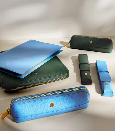 Harrods Leather Refillable Sleeve And Notepad In Blue