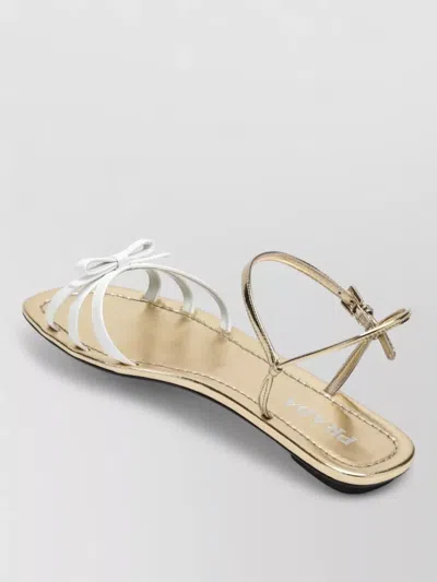 Prada Leather Sandals Open Toe Flat Sole Bow In Gold