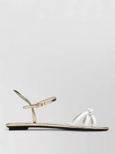 Prada Leather Sandals Open Toe Flat Sole Bow In Gold