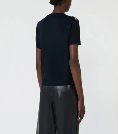 Max Mara Wool-silk Geometric T-shirt In Navy