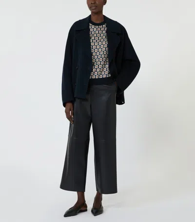 Max Mara Wool-silk Geometric T-shirt In Navy
