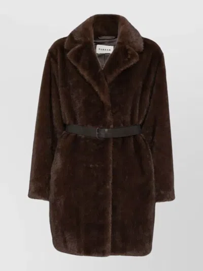 P.a.r.o.s.h Belted Waist Faux Fur Mid Length Coat In Brown