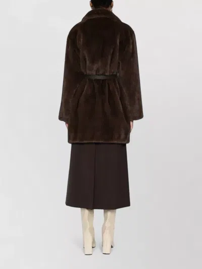 P.a.r.o.s.h Belted Waist Faux Fur Mid Length Coat In Brown