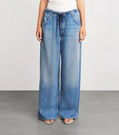 Agolde Shaw Drawstring Wide Leg Jeans In Script In Blue