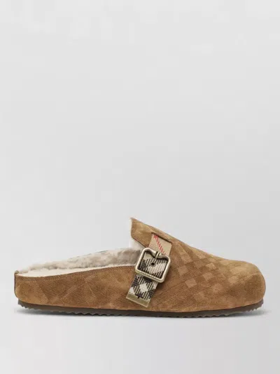 Burberry Check-pattern Buckle-fastening Slippers In Brown