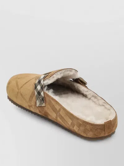 Burberry Check-pattern Buckle-fastening Slippers In Brown