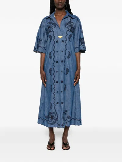Zimmermann Womens Railway Blue Aster Embroidered Denim Midi Dress Xxs In Blue