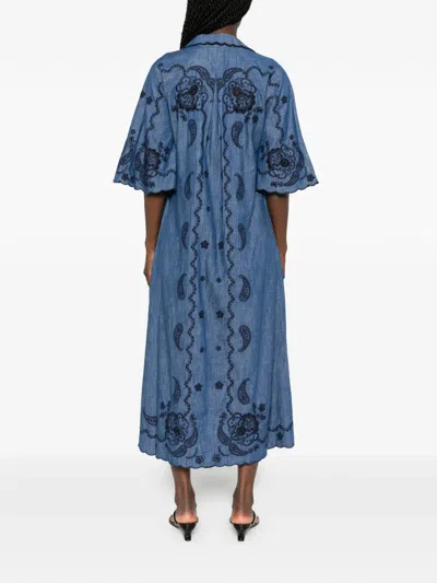 Zimmermann Womens Railway Blue Aster Embroidered Denim Midi Dress Xxs In Blue