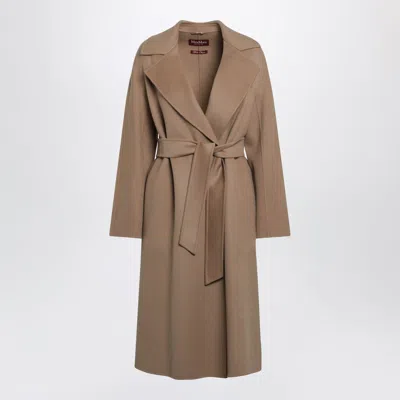 Max Mara Studio Camel Belted Coat In Wool Blend In Brown
