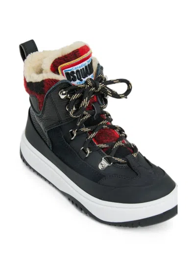 Dsquared2 Check-print Panelled Boots In Black