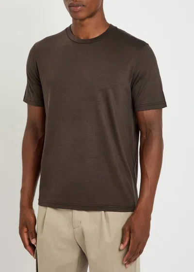 Herno Solid Wool Jersey Crewneck T-shirt In Dark Brown
