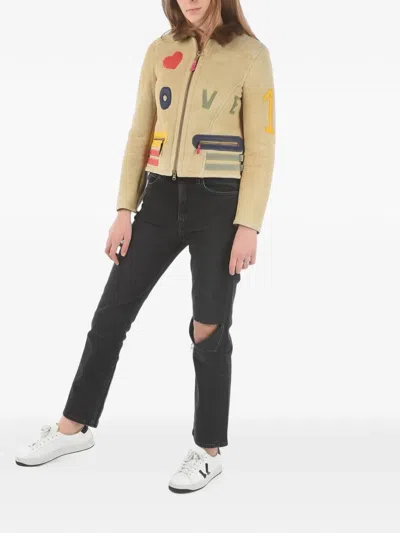 History Repeats Embroidered Shearling Jacket In Brown