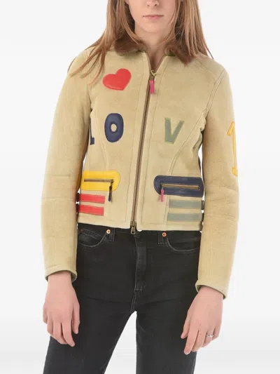 History Repeats Embroidered Shearling Jacket In Brown