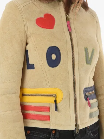History Repeats Embroidered Shearling Jacket In Brown