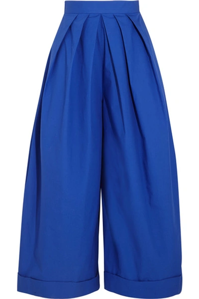 Shop Delpozo Pleated Cotton-poplin Wide-leg Pants