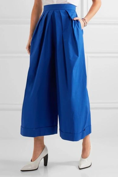 Shop Delpozo Pleated Cotton-poplin Wide-leg Pants