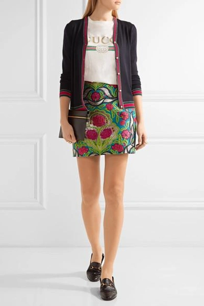 Shop Gucci Metallic Floral-jacquard Mini Skirt In Green