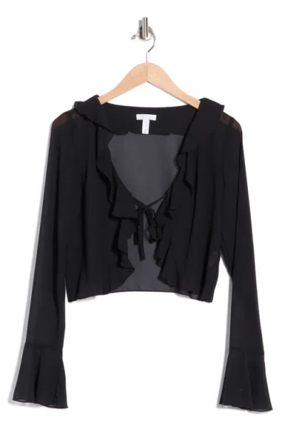 Leith Ruffle Tie Front Chiffon Top In Black