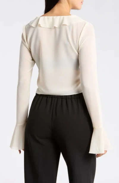 Leith Ruffle Tie Front Chiffon Top In Ivory