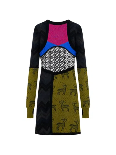 Marine Serre Patchwork Intarsia-knit Mini Dress In Multi