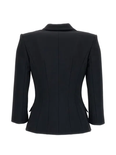 Elisabetta Franchi Jacket Decorative Sleeves Front Flap Pockets Structured Shoulders In Blue