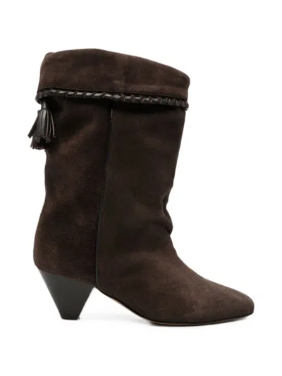 Isabel Marant Dalby Draped Suede Ankle Boots With Pointed Toe And Cone Heel