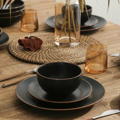 Stone Lain Brasa Stoneware 16-piece Dinnerware Set In Black