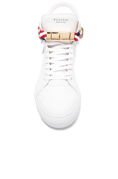 Shop Buscemi 100mm High Top Belt Weave Pebbled Leather Sneakers In White & Multi