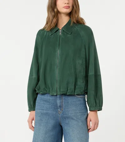 Weekend Max Mara Suede Drawstring Bomber Jacket In Green