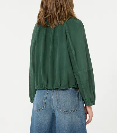 Weekend Max Mara Suede Drawstring Bomber Jacket In Green